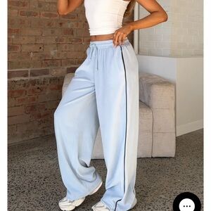 White fox Light Blue Wide Leg Track Pants with Black Side Stripe